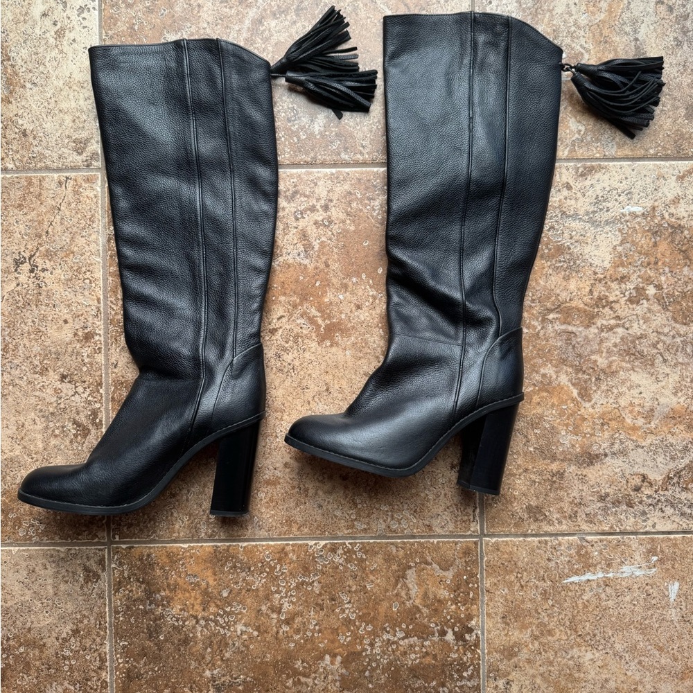Black Leather Knee-High Boots